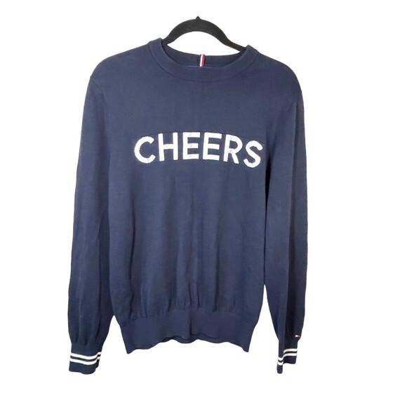 VTG Tommy Hilfiger Mens‎ Tommy Jeans Navy Cheers Pullover Sweater Size M - Picture 2 of 10